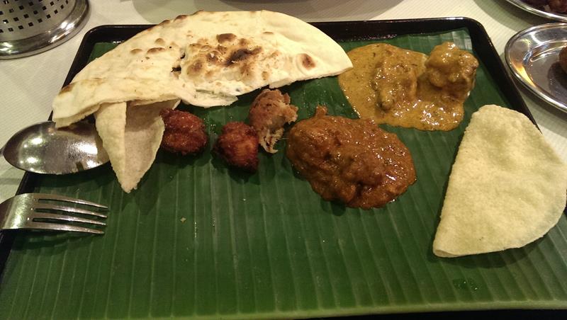 Curry served on banana leaf at Muthu's Curry Restaurant Singapore