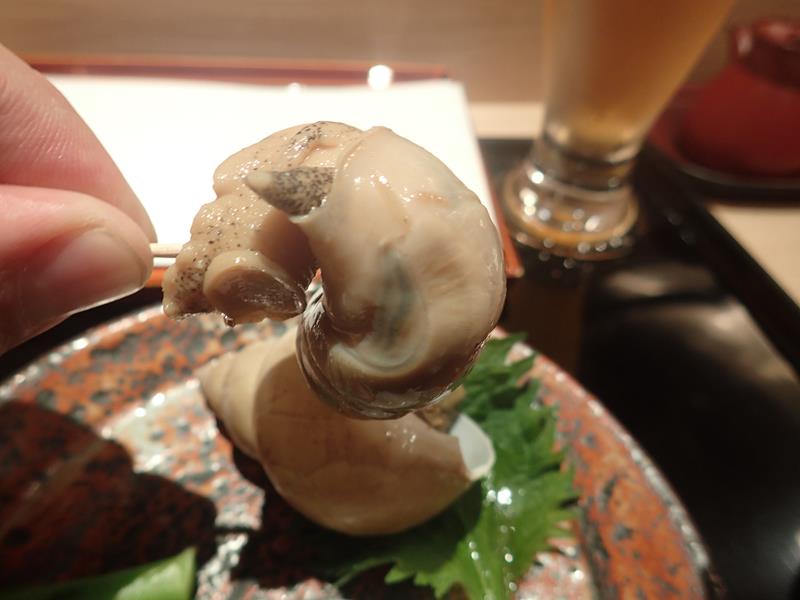 Raw sea snail at Kondo Tempura Restaurant
