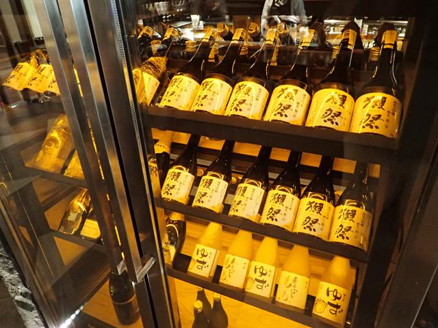 Sake bottles on display at Senju Japanese