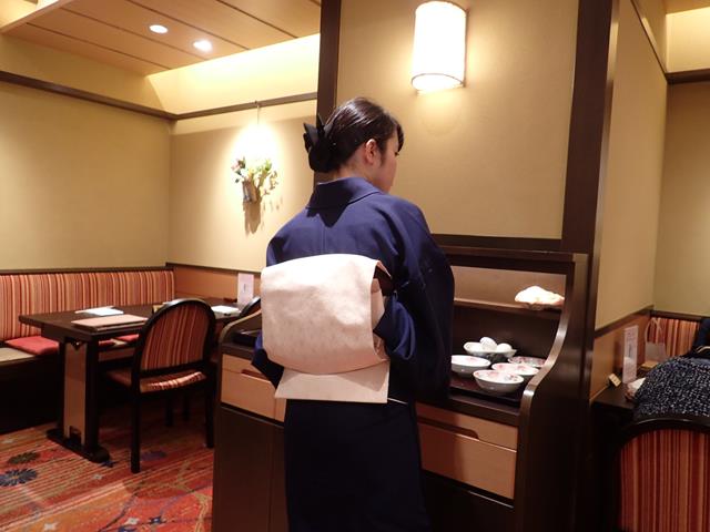 Waitress wearing kimono at Imahan Restaurant Tokyo