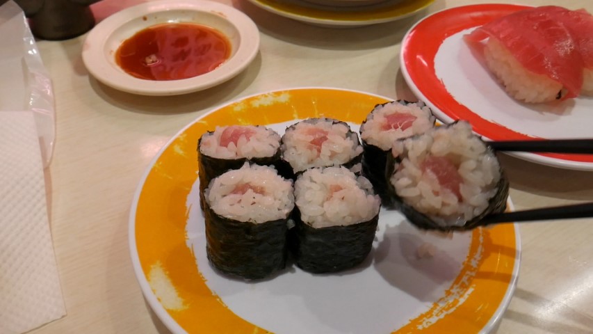 Sushi rolls at Genki Sushi Shibuya Tokyo