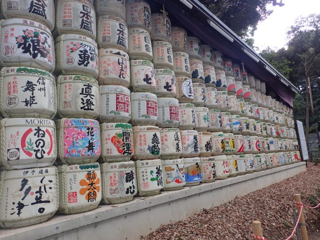 Sake barrels at Meiji Jingu Shrine Tokyo