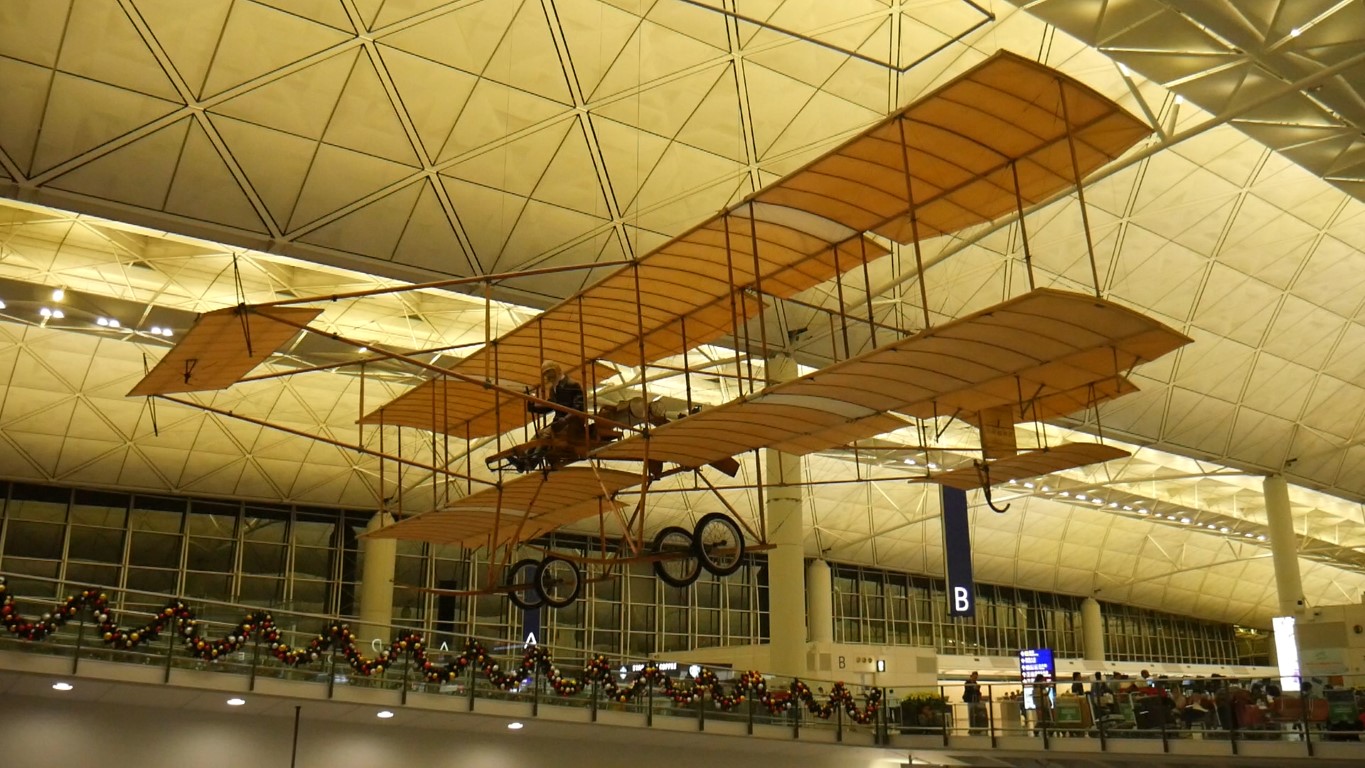 1910 Farman Bi-plane replica at Hong Kong Airport
