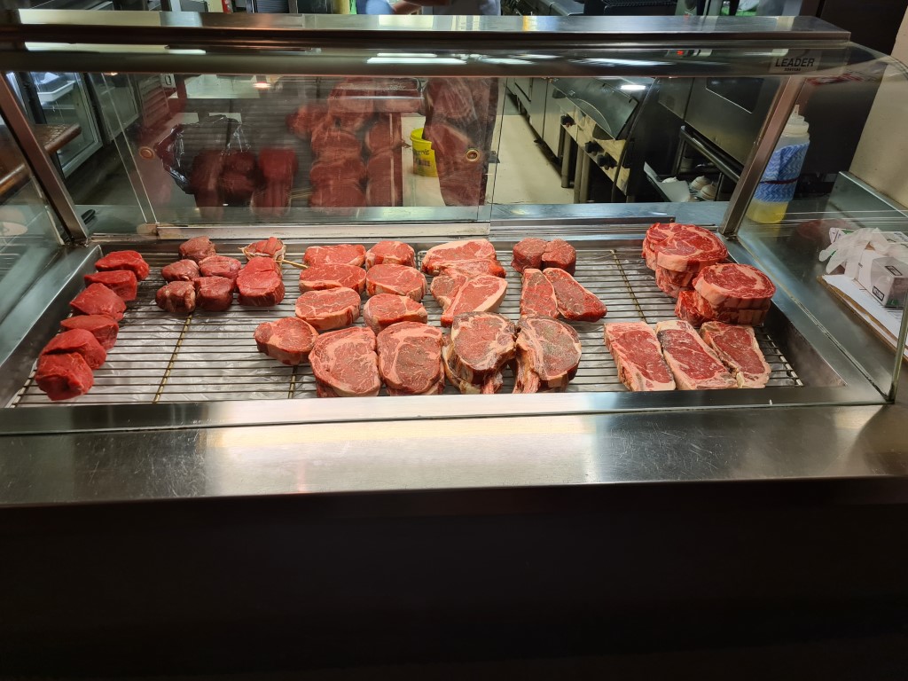 Meat display inside Kingsleys Steakhouse
