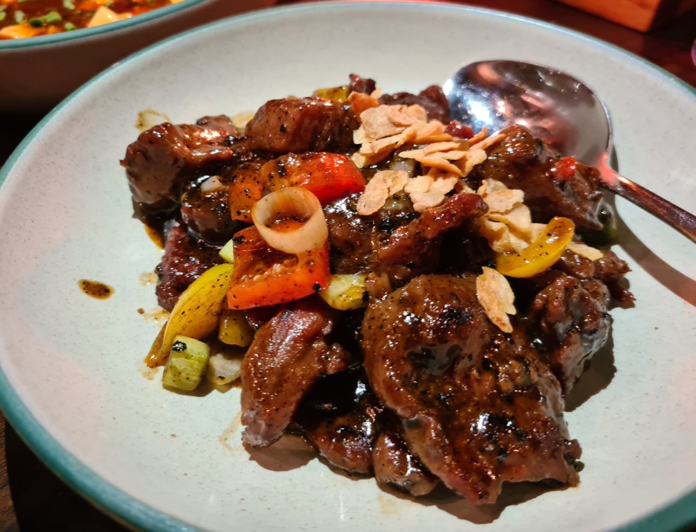 Braised beef in black pepper sauce at Naga Eight Chinese Restaurant Sanur