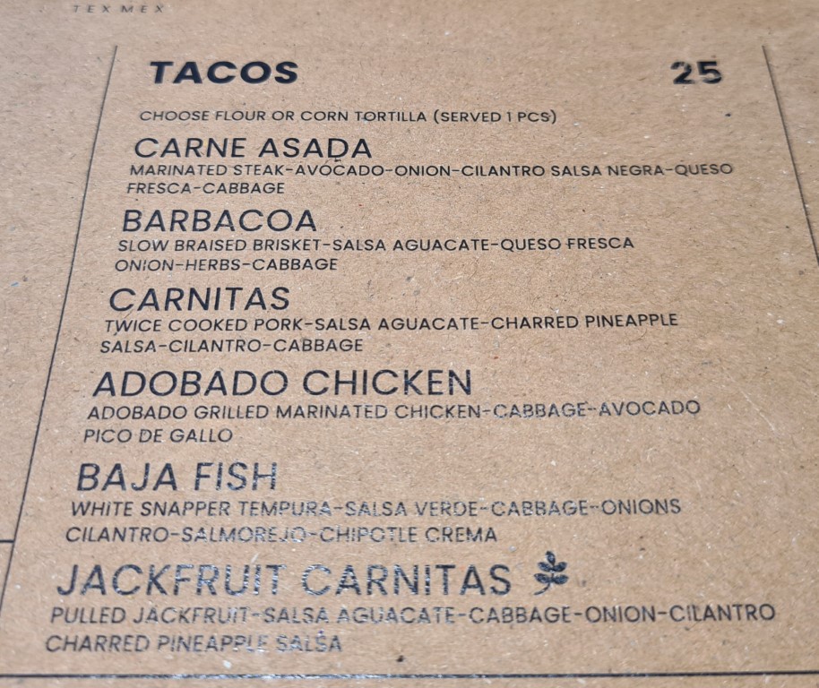 Tacos Menu at Jalapeno Mexican Restaurant Sanur