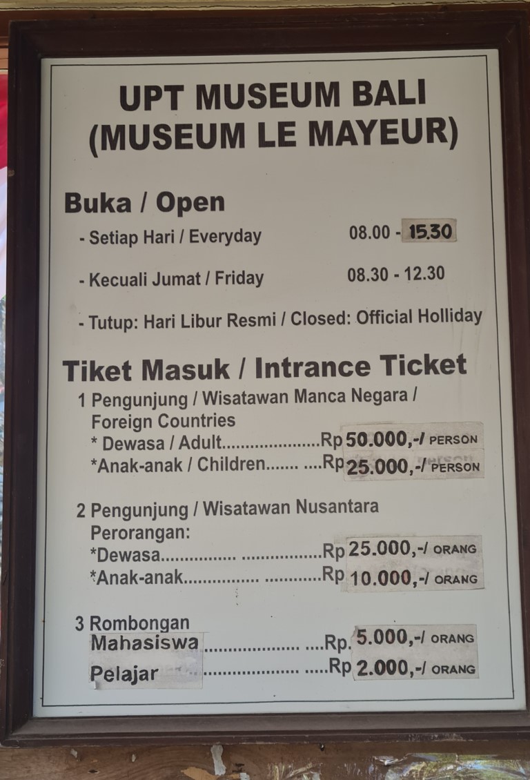2022 Entrance Fees to the Museum La Mayeur in Sanur