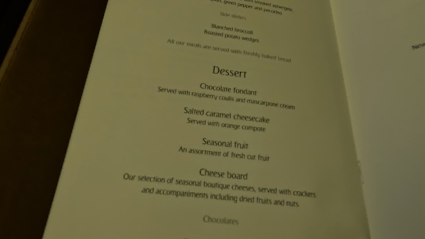 Dessert menu in Emirates First Class