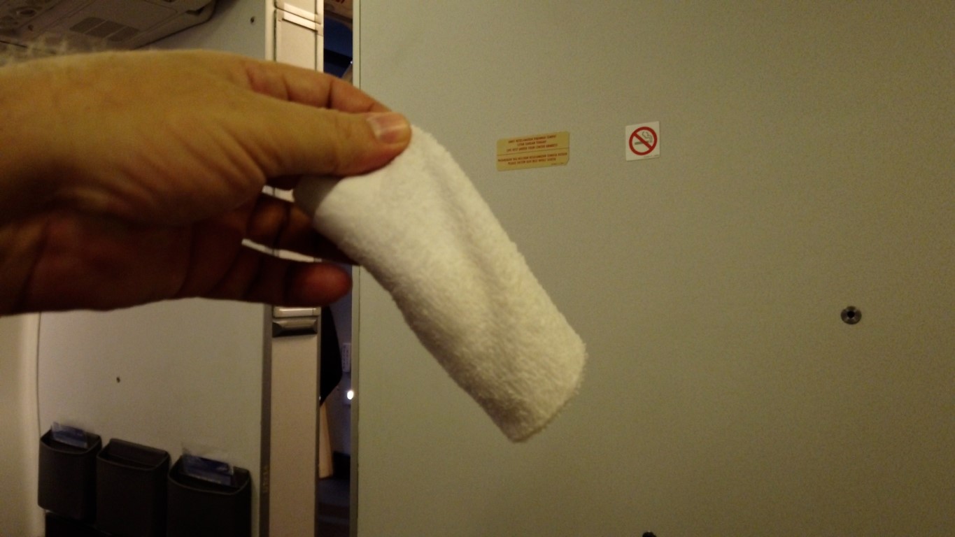 Hot Hand towel in Business Class Malaysia Airlines