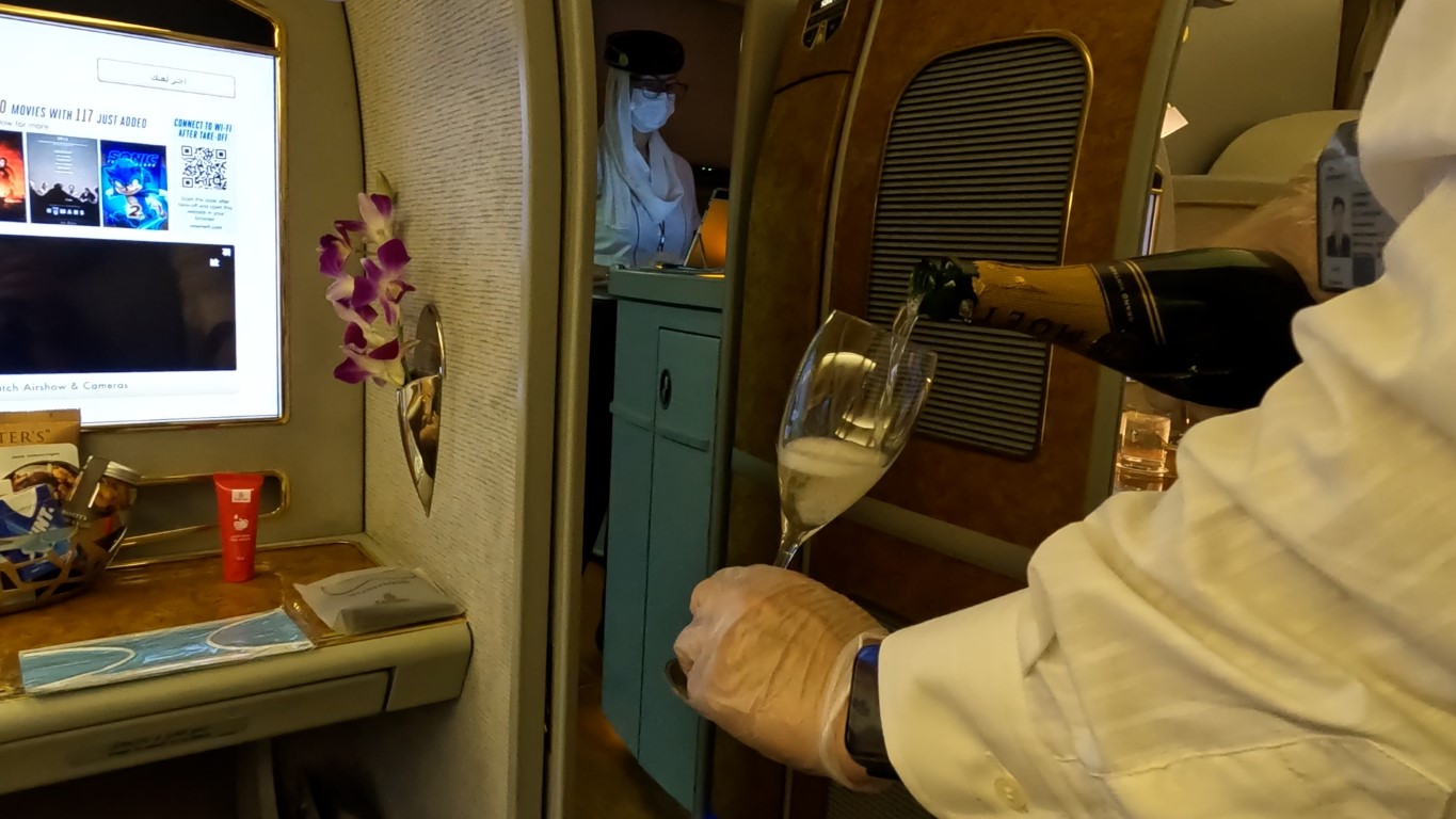 Moet and Chandon Champagne on Emirates First Class
