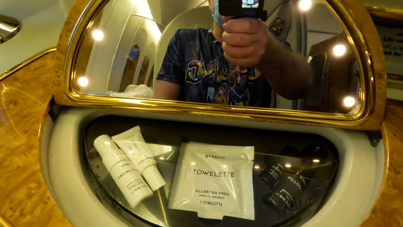 Personal Vanity Mirror and Moisturisers on Emirates First Class