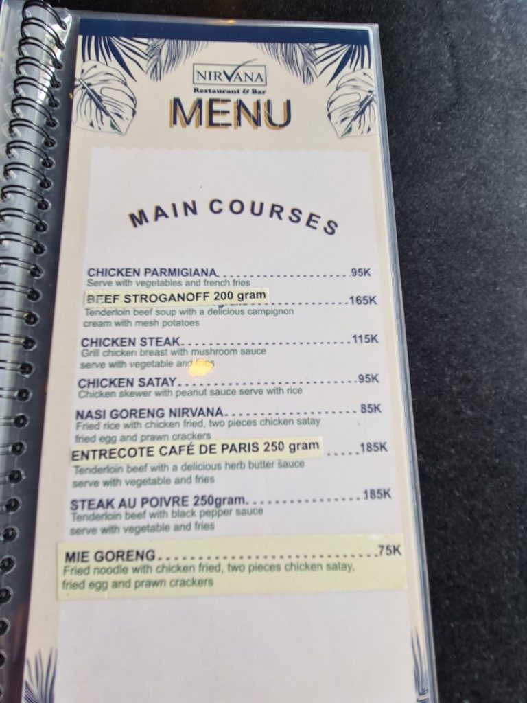 Main Course food menu at Nirvana