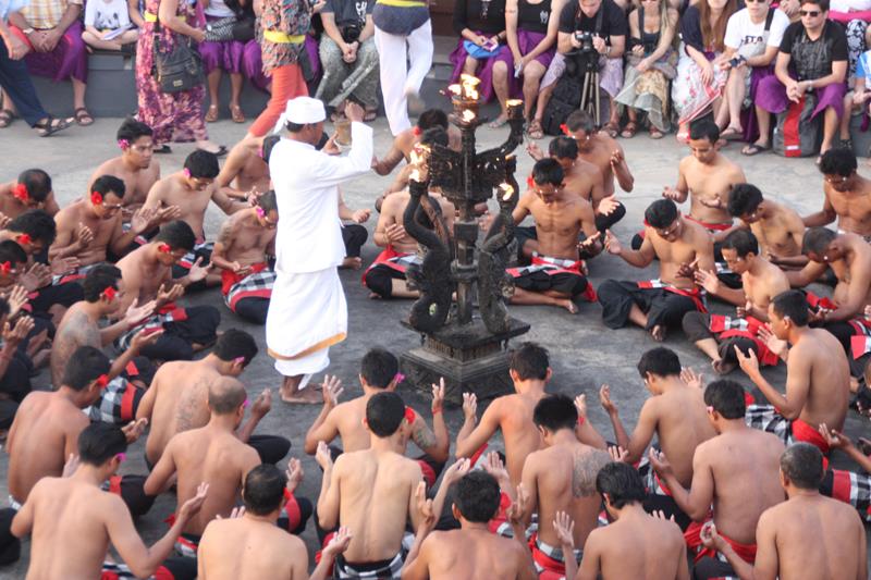 Hindu priest blessing the Kecak Dance performance