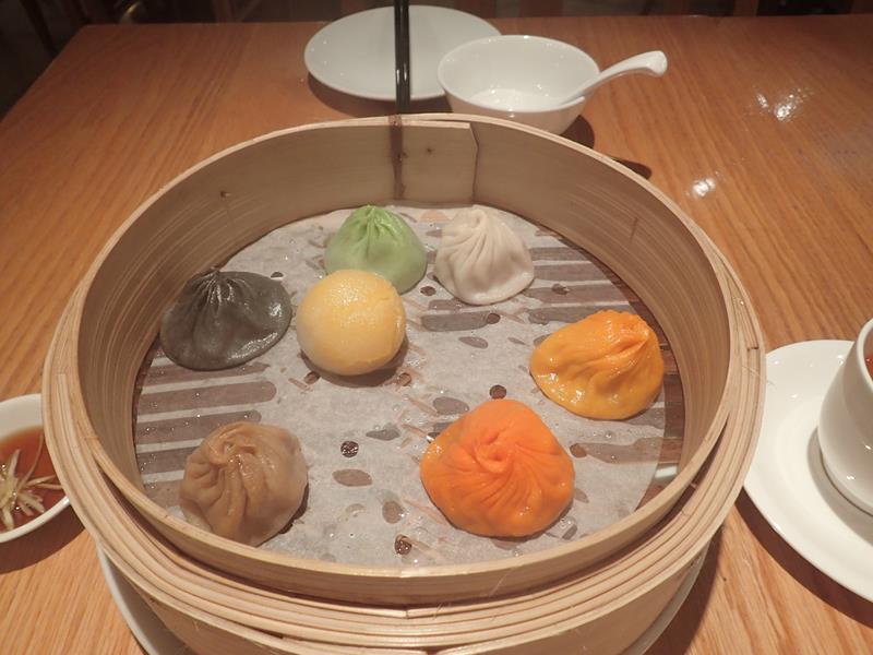 Different flavoured soup dumplings at Crystal Jade Restaurant Bangkok