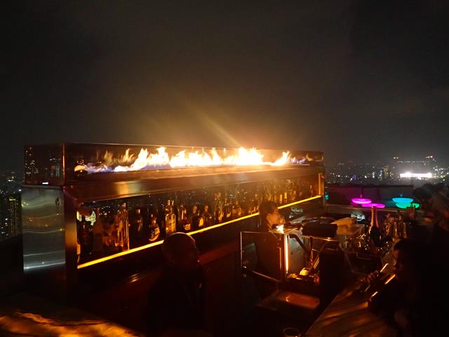 Flaming bar at Cloud Lounge