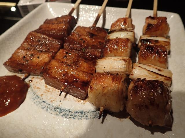 Grilled chicken and pork skewers