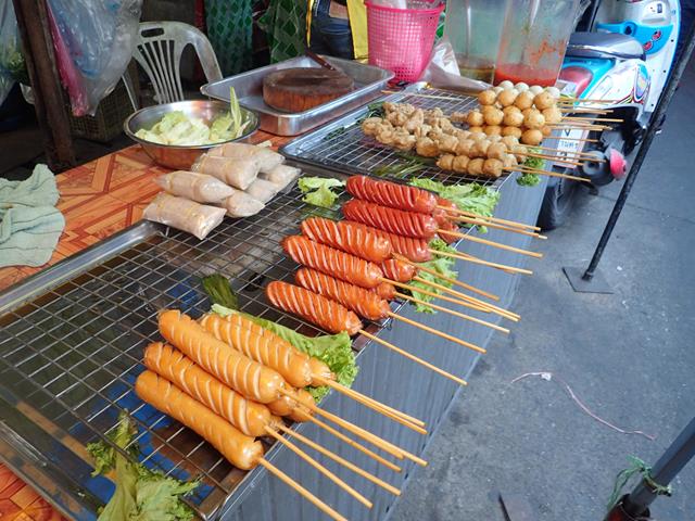 Meat on a stick at Khlong Toei Food Market