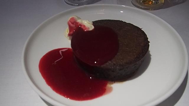 Chocolate cake dessert Qantas Business Class meal