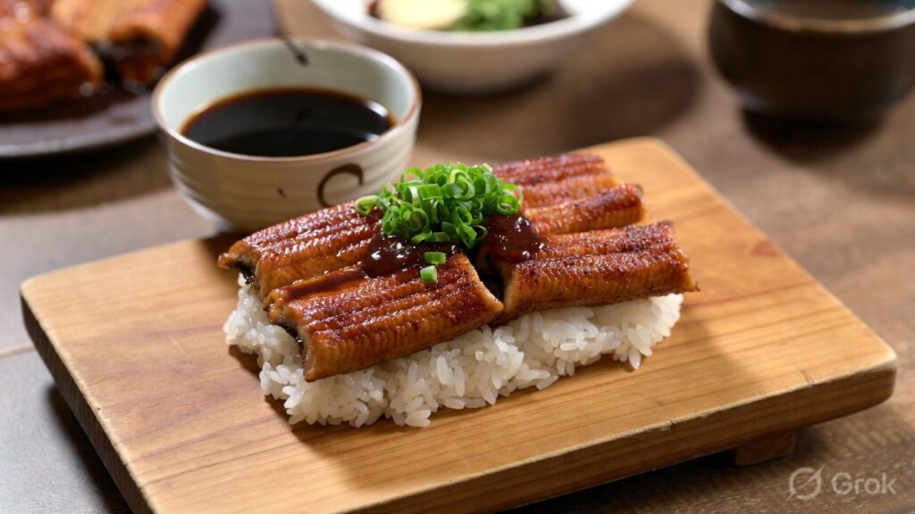 Hitsumabushi Nagoya traditional food, grilled eel over rice with green onions