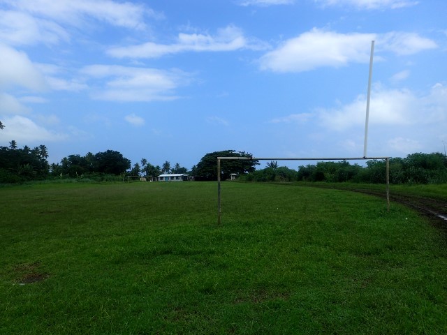 The Taveuni rugby field with International Dateline sign