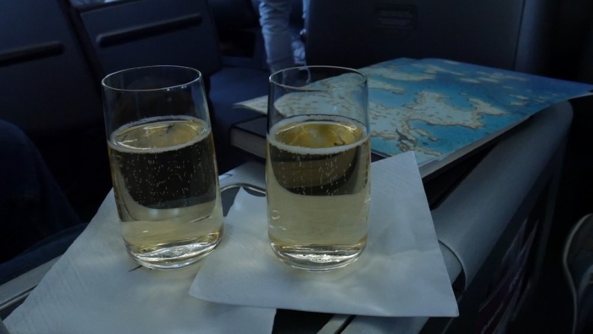 Glass of champagne before take-off