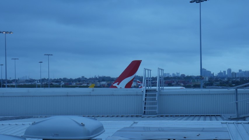 View of Qantas QF1 A380 from Qantas Business Lounge
