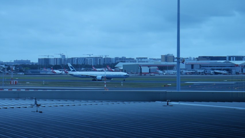 View of runway from Qantas Business Lounge at Sydney Airport