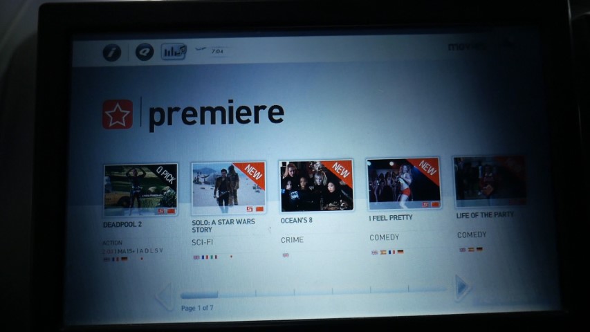 Latest release movies on Qantas Entertainment System