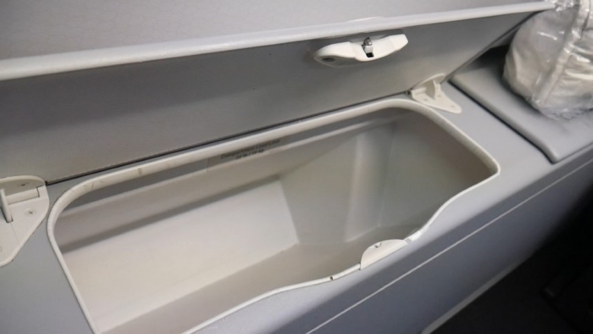 Storage bin on Qantas A380 Business Class