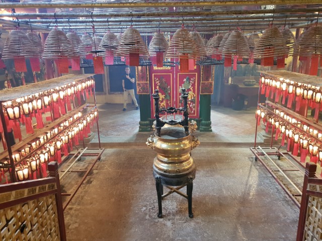 Incense sticks burning inside Man Mo Temple