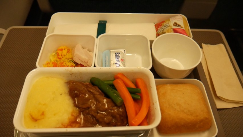 Lunch served in Premium Economy Cathay Pacific