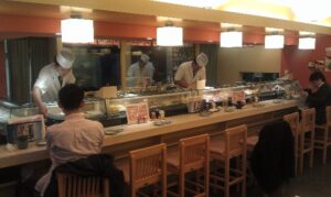 Watching the sushi chefs at Kizuna Sushi Restaurant Tokyo