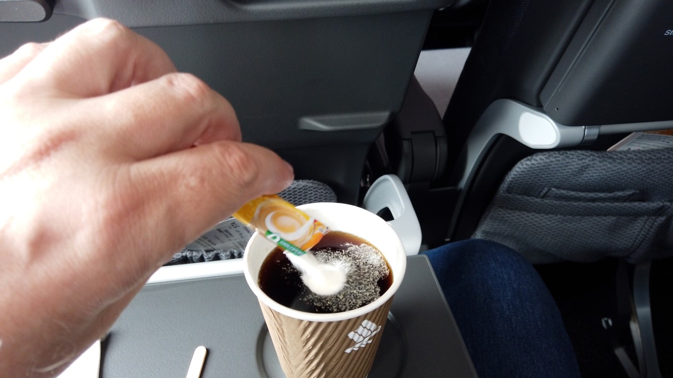 Coffee served in Singapore Airlines Economy Class