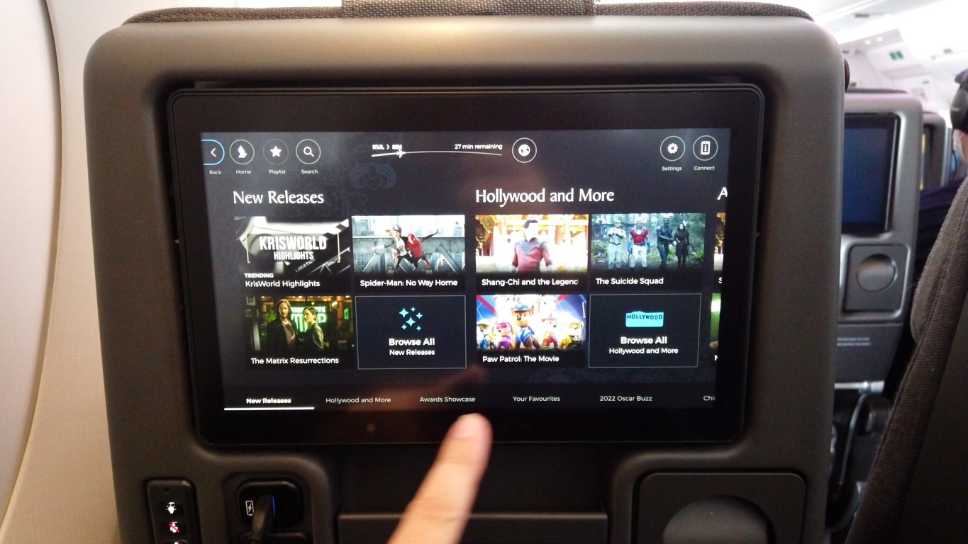 Entertainment System on Singapore Airlines A350-900 Economy Class