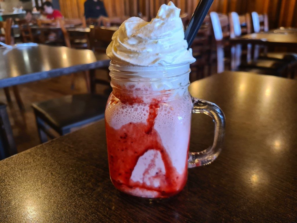 Strawberry milkshake at Volcano's Steakhouse and Ribs Parramatta – thick and creamy
