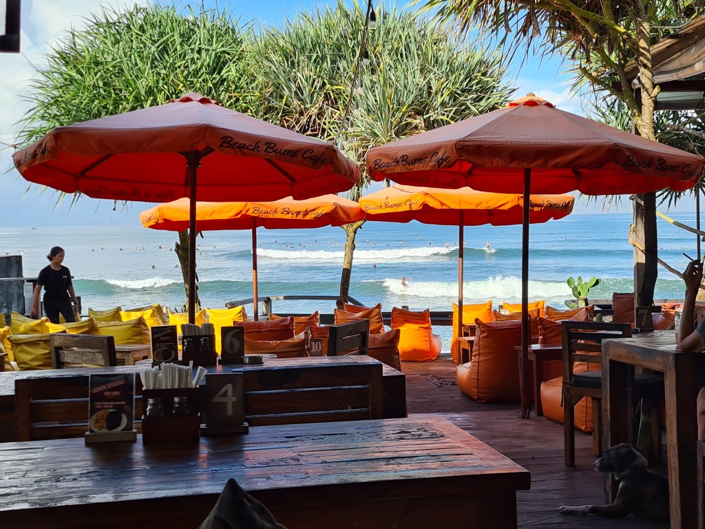 Beach Bums Cafe with great views over Batu Bolong Surf Beach in Canggu