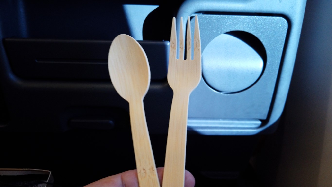 Wooden Cutlery on Singapore Airlines Economy Class