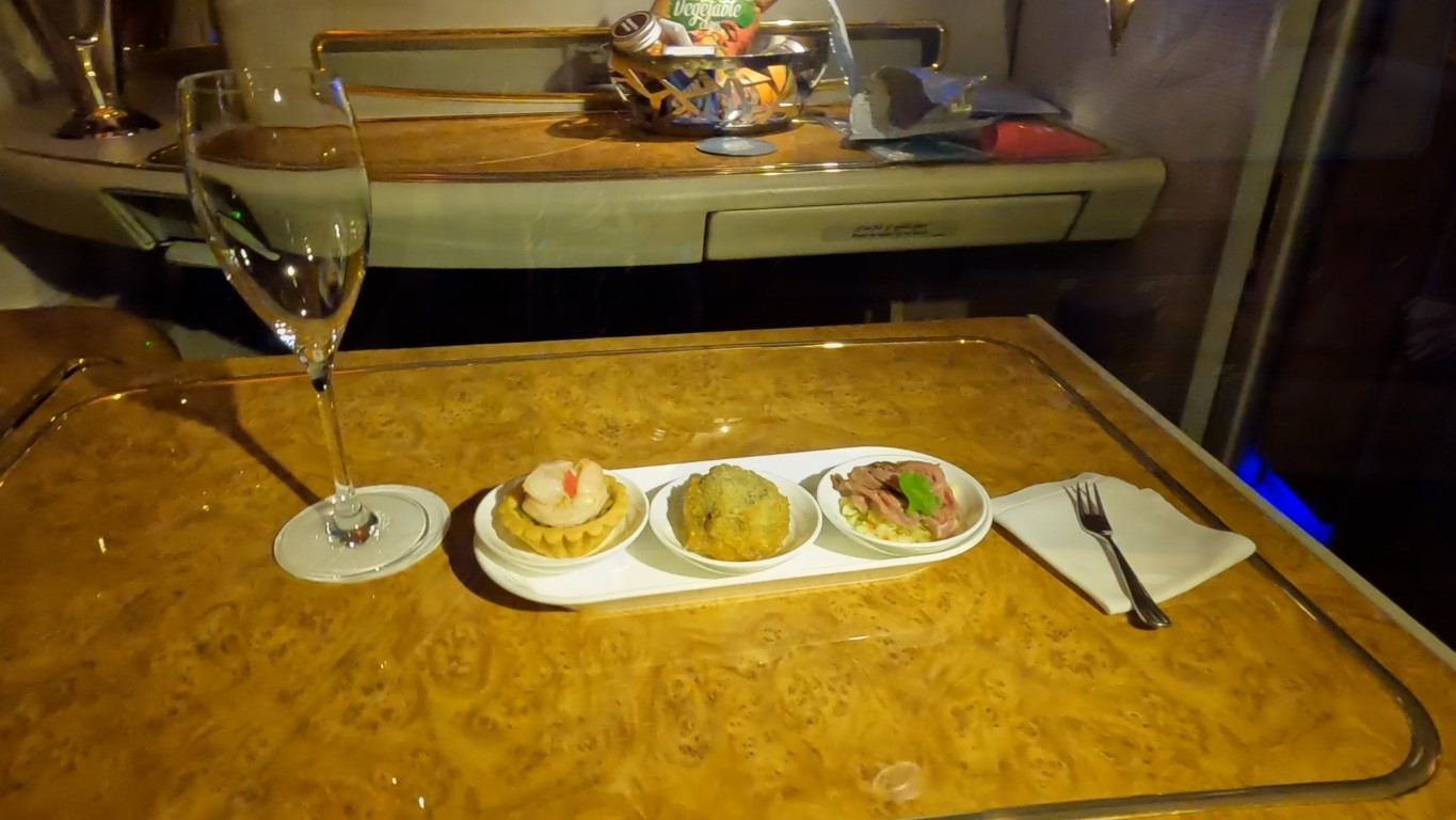 Canapes served in Emirates First Class