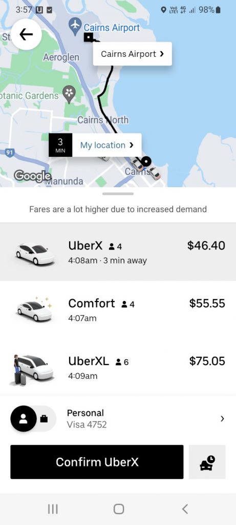 Uber Surge Price to get to Cairns Airport