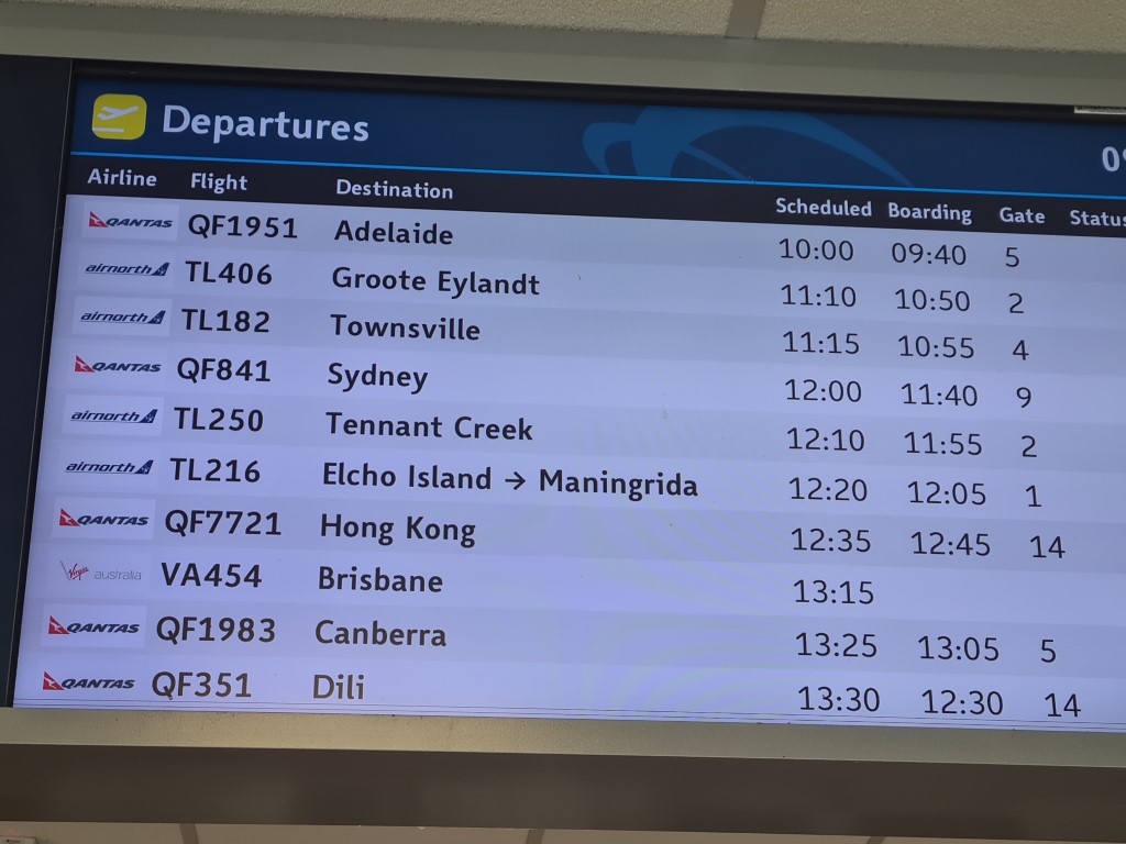 Departure Board at Darwin Airport
