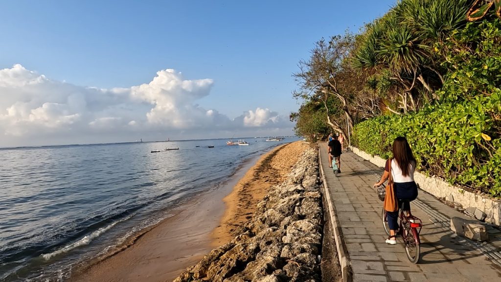 Ride a bike along the Sanur Beach Promenade