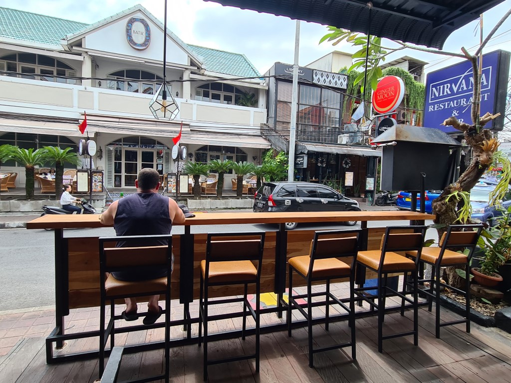 Seating along the main road of Seminyak at Nirvana Bar