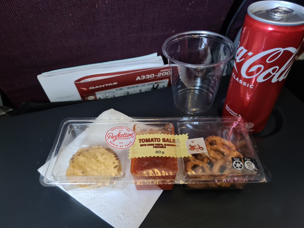 Snack on Qantas flight from Cairns to Sydney