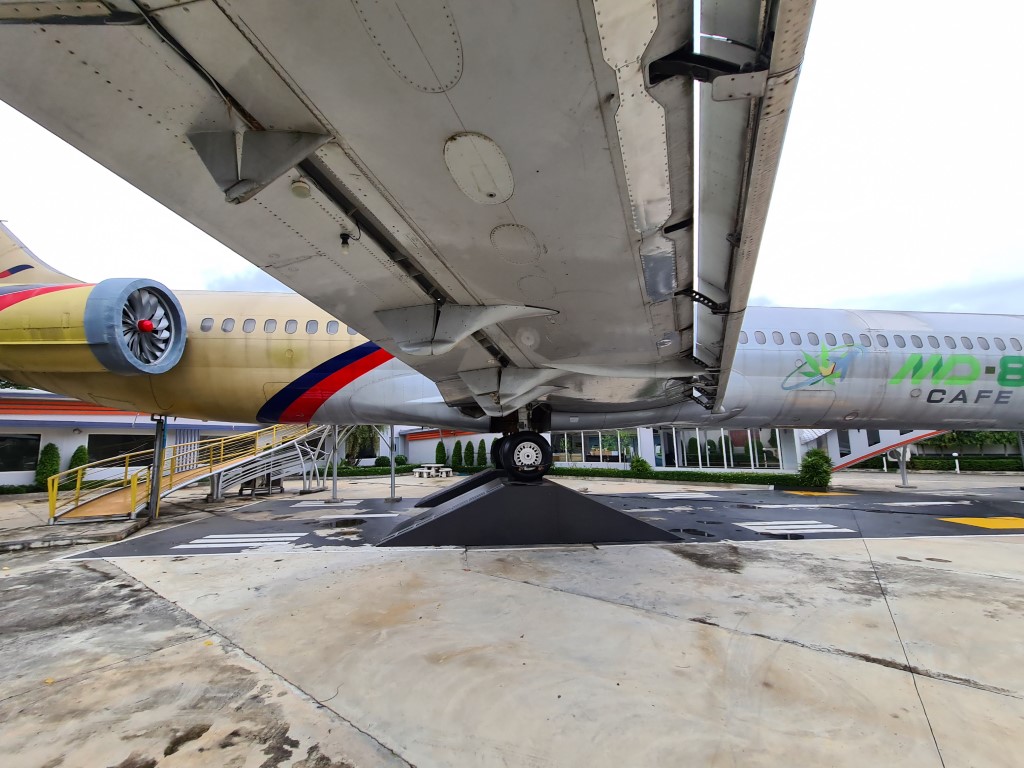 Underneath the MD-82 aircraft