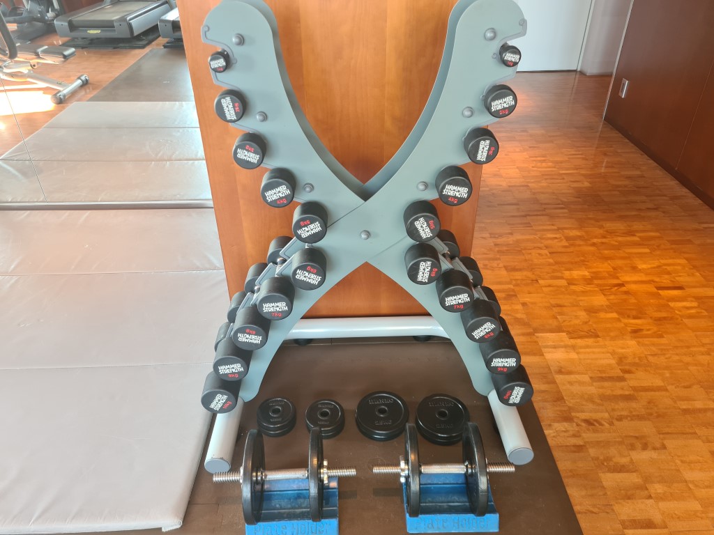Free weights at Gym at Hyatt Regency Tokyo Hotel