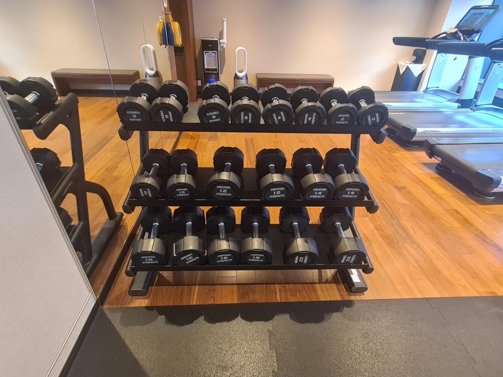 Rack of hand weights at the Fitness Centre Hyatt Regency Yokohama Hotel