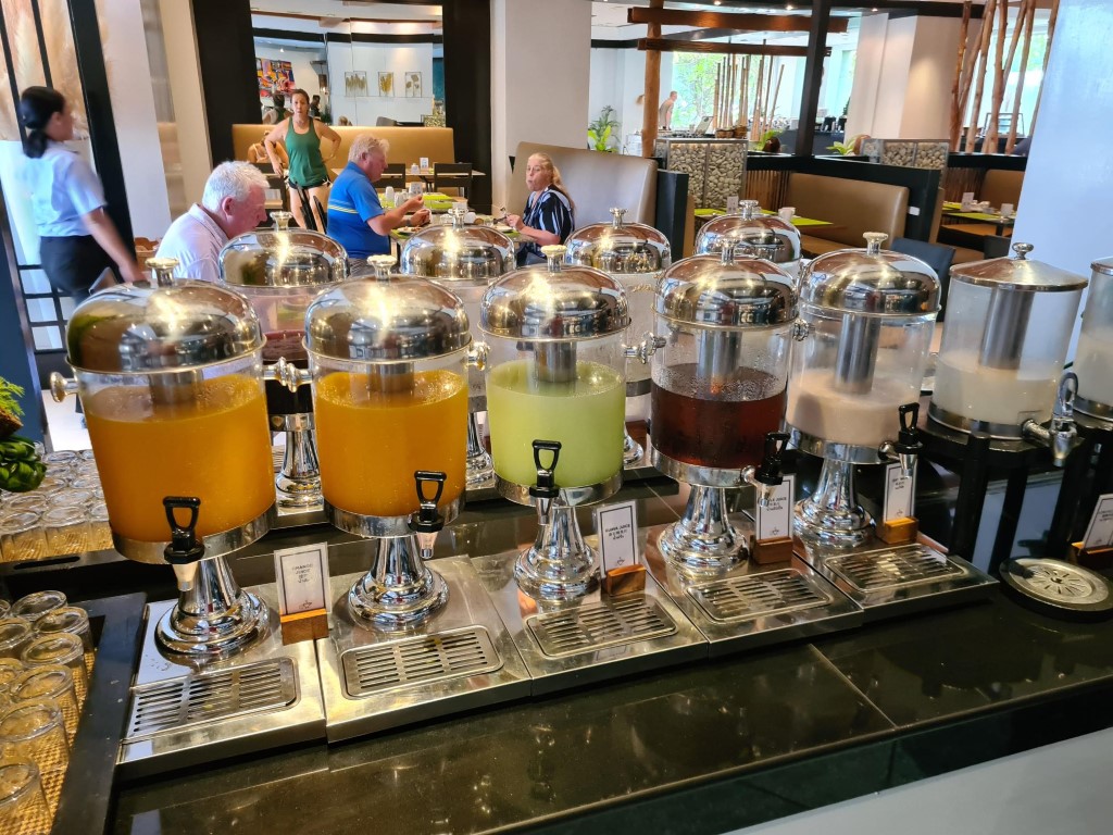 Fruit Juices at the Buffet Breakfast at Hilton Hua Hin Resort Hotel