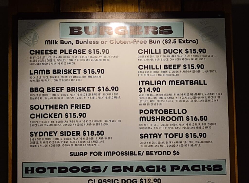 Burger Menu at Soul Burger Parramatta