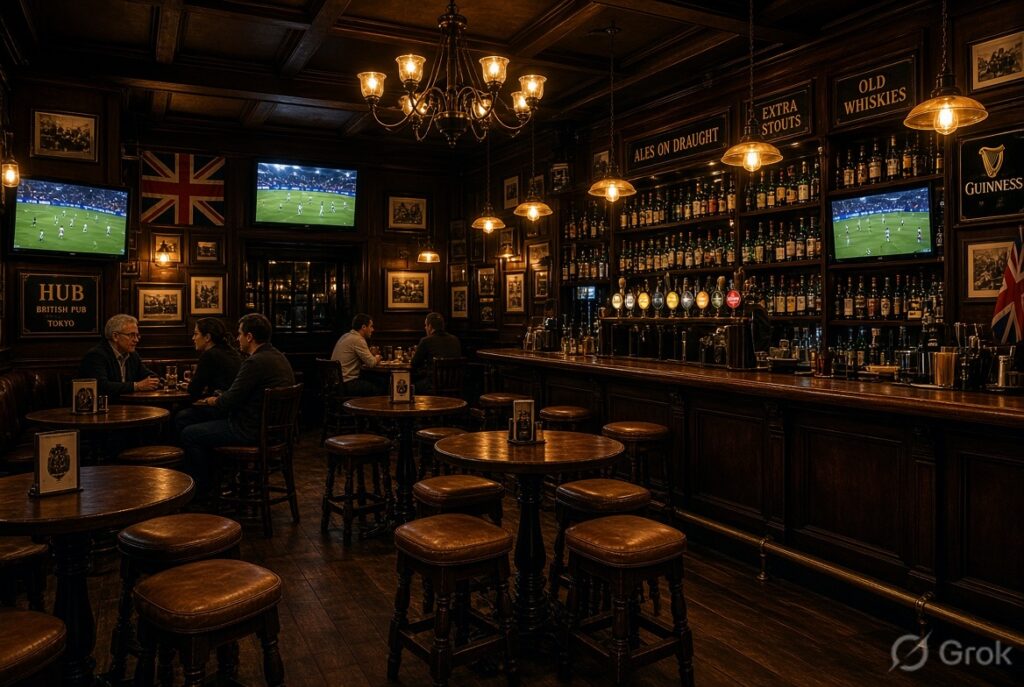 Inside a British Hub Pub branch in Tokyo