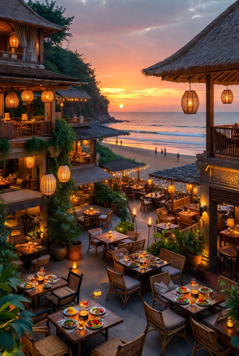Bali restaurant beachfront dining at sunset – Bali restaurant guide hero image